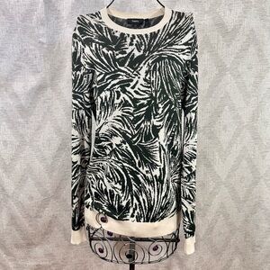 Theory green & cream printed silk & cashmere blend sweater size S